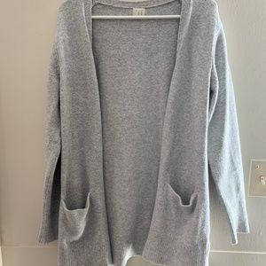 Gray Open Front Cardigan with Pockets